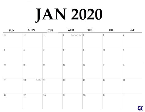 Collect Large Printable January 2020 Calendar Fill In Calendar