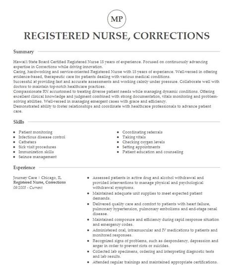 Registered Nurse Corrections Resume Example