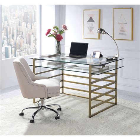Acme Furniture Shona 92535 Contemporary Glass Desk With Keyboard