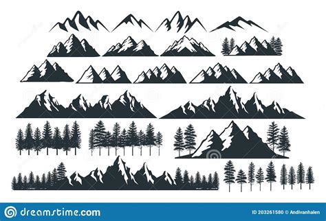 Assorted Mountain Pine Tree Vector Graphic Design Template Set For