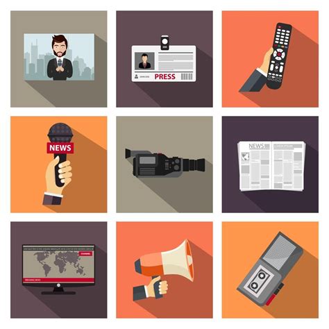 Journalism Icon Set Flat Vector Illustration In 2020 Public