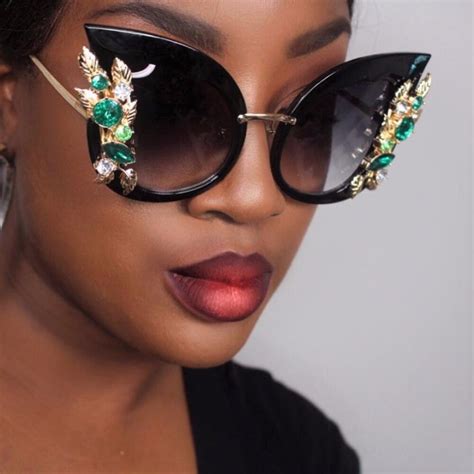 Ccspace 8 Colors Oversized Sunglasses Green Diamond Crystal Cat Eye Women Brand Glasses Designer