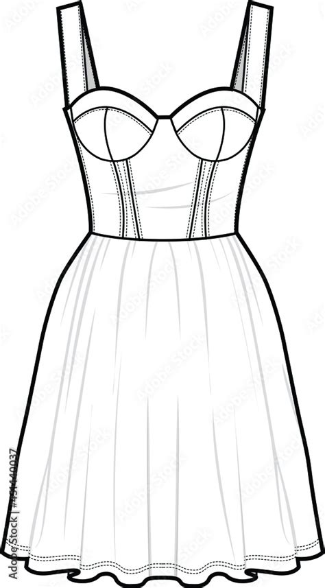 Women Corset Dress Fashion Flat Sketch Fashion Croquis Technical