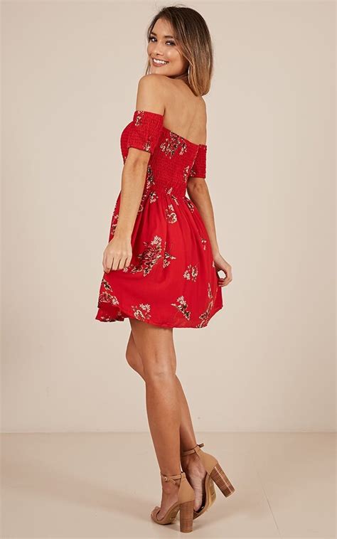 Falling For You Dress In Red Floral Showpo
