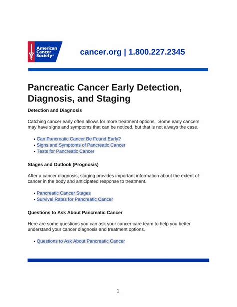Pdf Pancreatic Cancer Early Detection Diagnosis And Staging