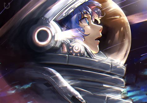 Bakgrundsbilder Anime Animeflickor Rymddräkt Blått Hår Stjärnor