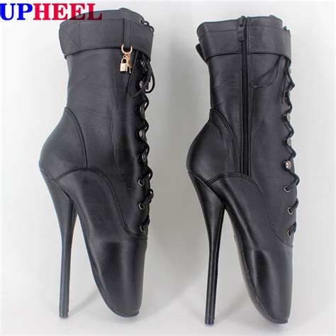 upheel extreme high heel 18cm 7 spike heel ballet black matte ankle boots sexy fetish ballet