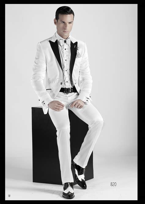 Tuxedo In White Satin With Contrasting Black Satin Lapel