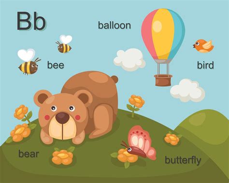 Alphabet B Letter Bee Bear Balloon Bird Butterfly 1951149 Vector