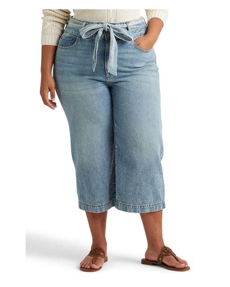 Lauren By Ralph Lauren Denim Plus Size Cropped Wide Leg Jeans In