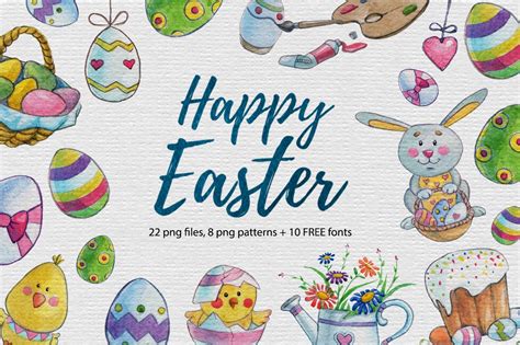 Easter Watercolor Set Free Fonts Illustrations ~ Creative Market