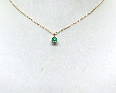 Emerald Necklace 14k Gold Emerald Solitaire Necklace Minimalist
