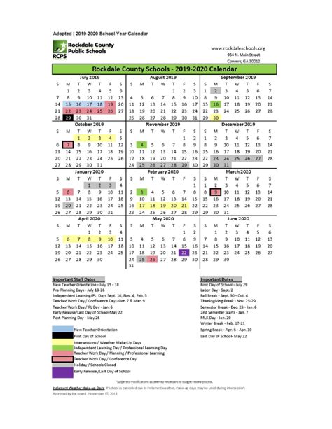 2019 20 Calendar Rockdale County Public Schools