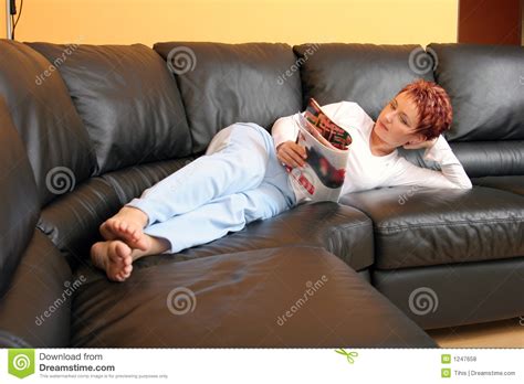Relaxed Woman Stock Photo Image Of Relax Read Reclining 1247658