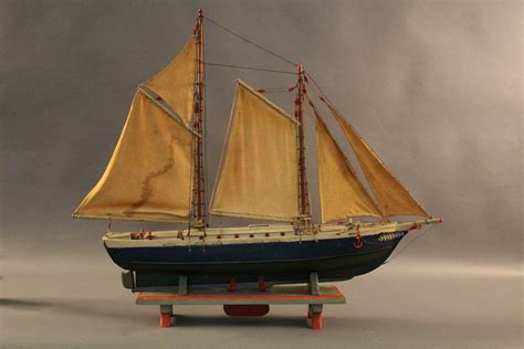 Lot 104 Charming Folk Art Model Of A Two Masted Schooner Complete
