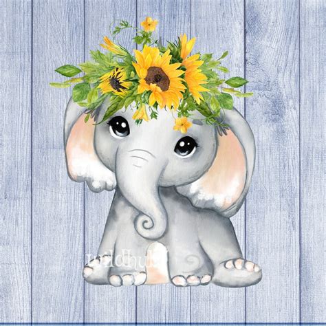 Floral Baby Elephant Png Purple Lilac Flowers Elephant Clip Etsy