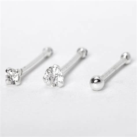 Sterling Silver 22g Nose Studs 3 Pack Claires Us