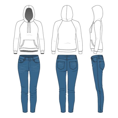Premium Vector Blank Templates Of Womens Clothing Set Hoodie And Jeans