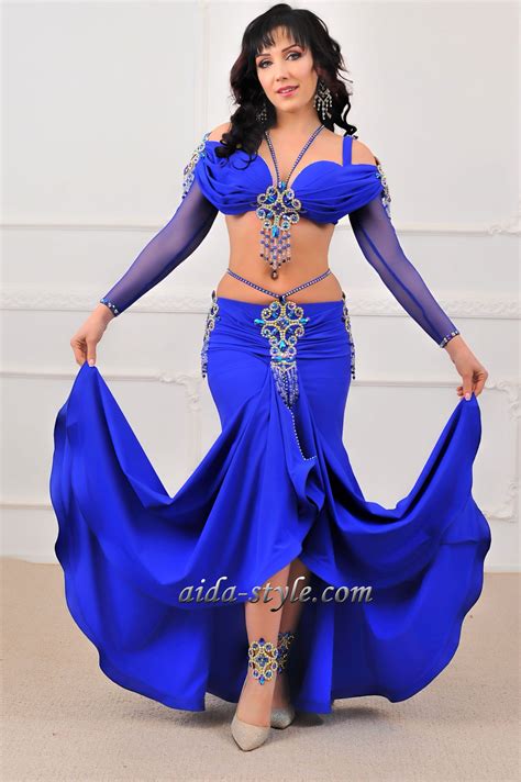 Blue Belly Dancing Outfit With Sleeves Aida Style