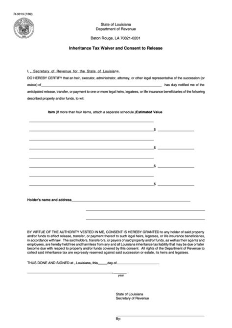 Required if decedent died before 1/1/81 and. Fillable Form R-3313 - Inheritance Tax Waiver And Consent ...
