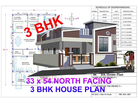 33 X 54 North Facing 3 Bhk House Plan As Per Standard Vastu Rk Home Plan
