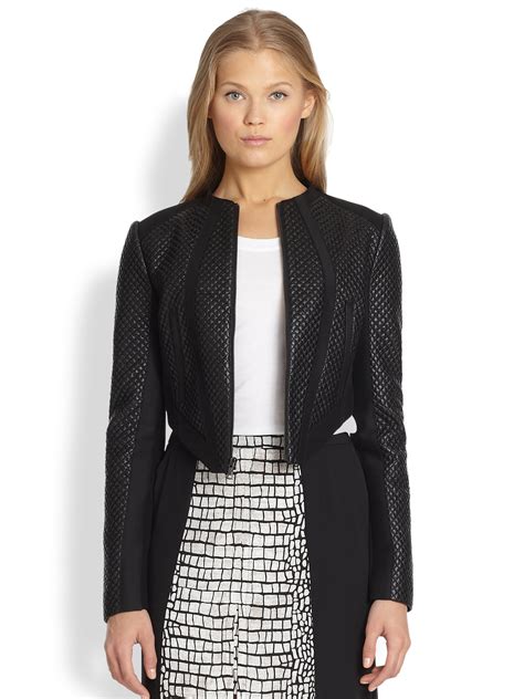Lyst Bcbgmaxazria Hansen Cropped Quilted Faux Leather Jacket In Black