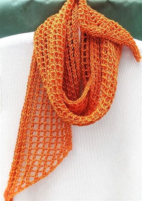Scarf Hand Knit Orange Cotton Spring Summer Lacy Lightweight Etsy