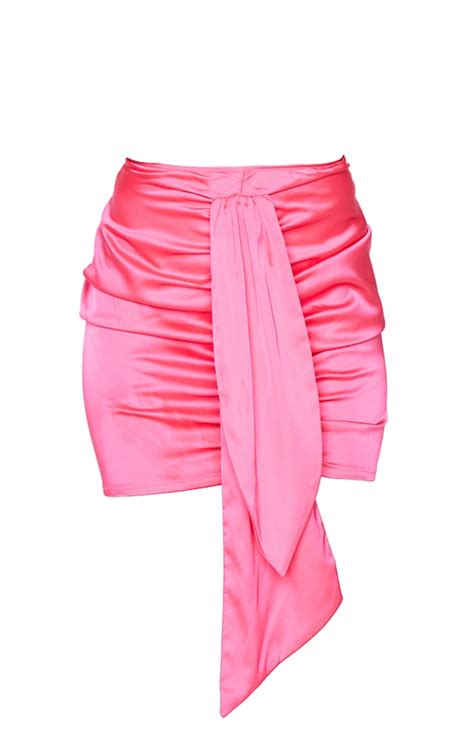 Hot Pink Satin Drape Front Mini Skirt Prettylittlething Usa