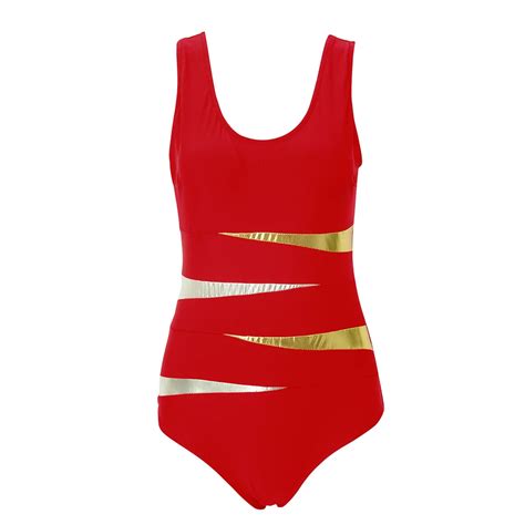 Discount 4xl Plus Size Swimwear Solid Bling Gold Swimwear 2018 One