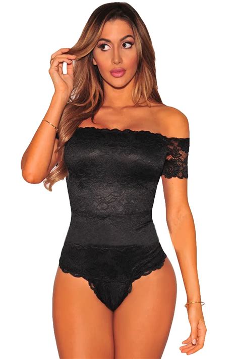 2019 Womens Sexy Lace Skinny Triangle Bodycon Jumpsuit Off The Shoulder Black Lace Rompers Sexy
