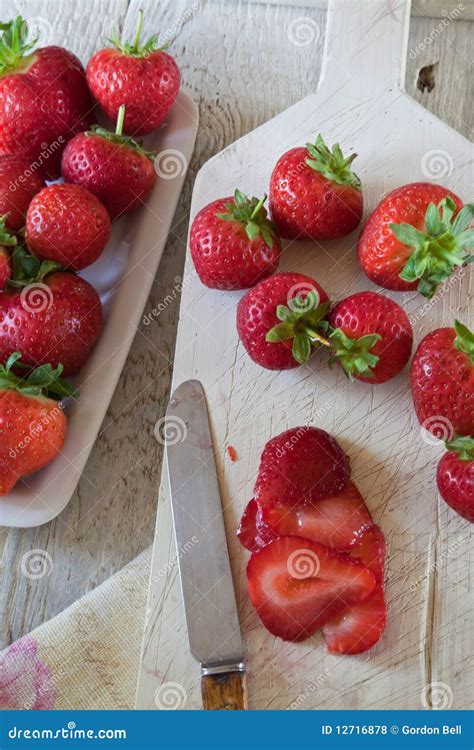 Strawberries Sliced On A Chopping Board Stock Photo Image Of Healthy