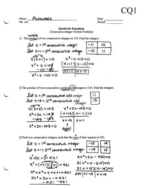 Consecutive Numbers And Equations Worksheet