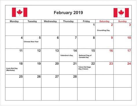 February 2019 Calendar With Canada Holidays 2019 Calendar Holiday