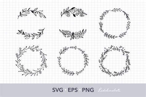 Floral Wreath Svg Clipart Set Hand Drawn Wreath Clipart Collection By