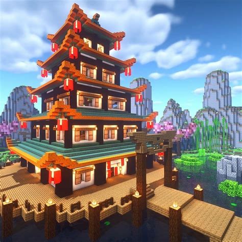 Beautiful Japanese Minecraft Temple In 2020 Minecraft
