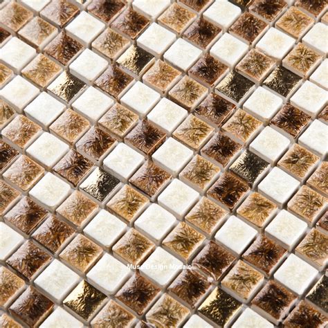 Retro 15mm Brown White Fambe Ceramic Mosaic Tile For Kitchen Backsplash