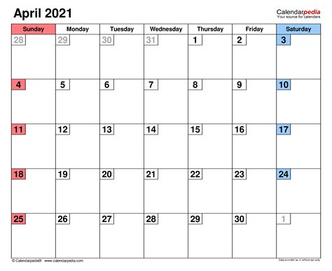 April 2021 Calendar Templates For Word Excel And Pdf