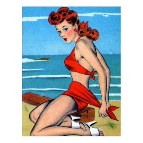 Retro Vintage Kitsch Bikini Pin Up Postcard Girl Zazzle Com