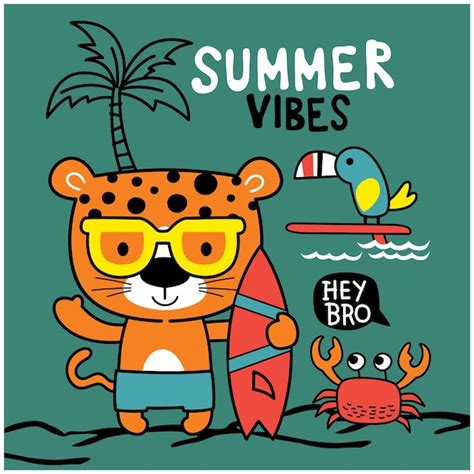 Premium Vector Leopard In The Beach Funny Animal Cartoon