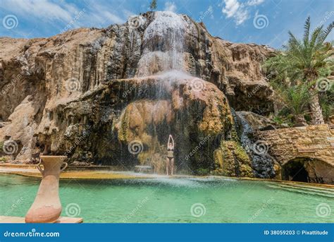 One Woman Bathing Main Hot Springs Waterfall Jordan Stock Photos