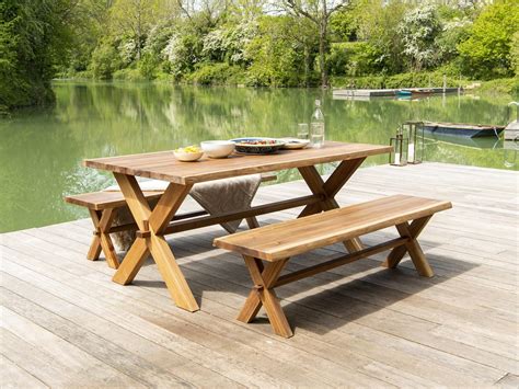 Modern Garden Picnic Table And Benches In Acacia Hardwood