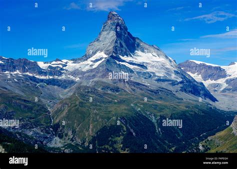 Straight View Of The Famous Matterhorn Peak In The Swiss Alps July