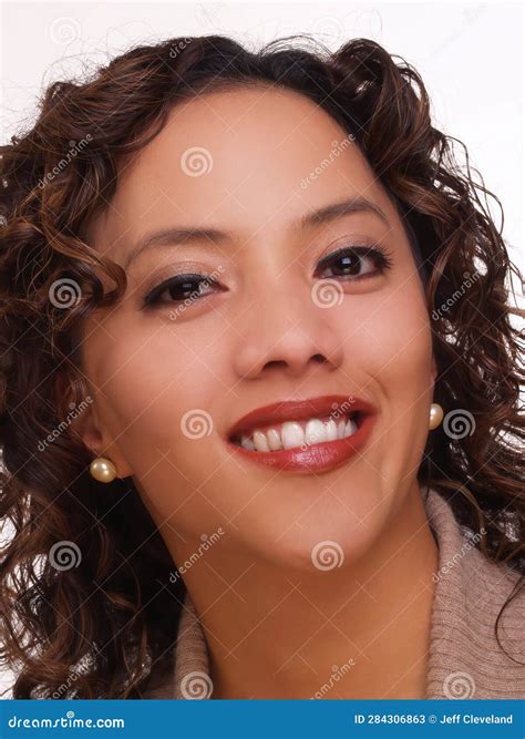 Tight Portrait Of Attractive Filipina Woman On White Background Stock