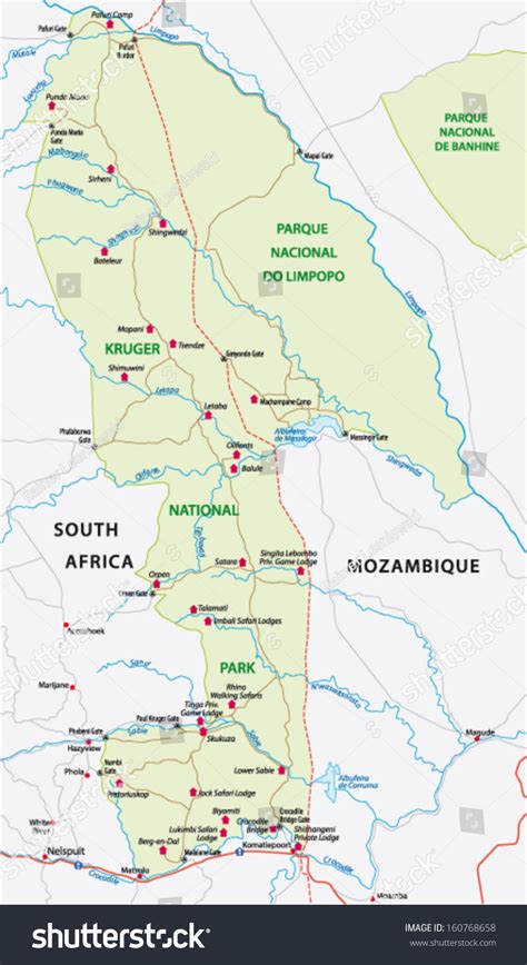 Kruger National Park Map Stock Vector Illustration 160768658 Shutterstock