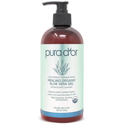 Buy Pura Dor Organic Aloe Vera Gel Lavender 16oz All Natural Zero Artificial Preservatives