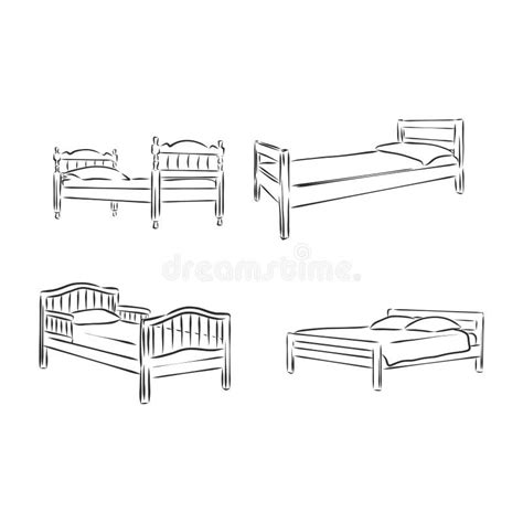 Bed Vector Sketch Illustration Black Outline Vector Bed On White