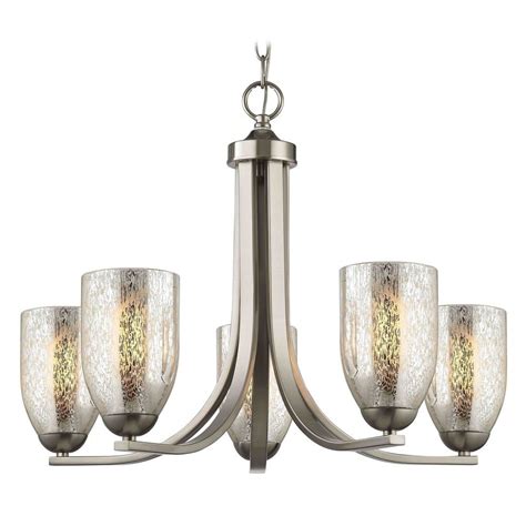 Satin Nickel Chandelier With Mercury Dome Glass And 5 Lights At