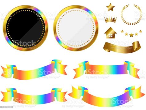 Rainbow Emblem And Decoration Set Stock Illustration Download Image