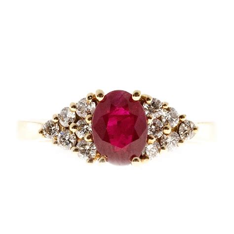 Red Ruby Diamond Gold Triangular Pattern Ring For Sale At 1stdibs