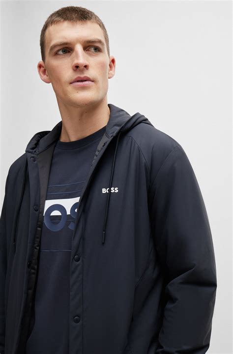 BOSS - Hooded relaxed-fit overshirt with logo detail